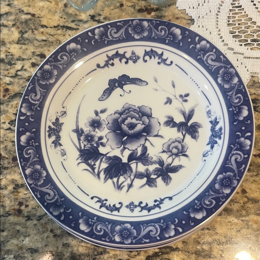 Elegant Blue Floral salad Plates formalities by Baum Bros.